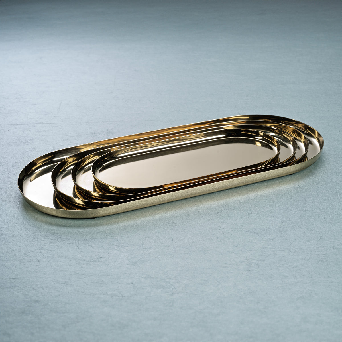 Zodax Perpignan Versatile Oblong Polished Steel Tray, Large, Gold
