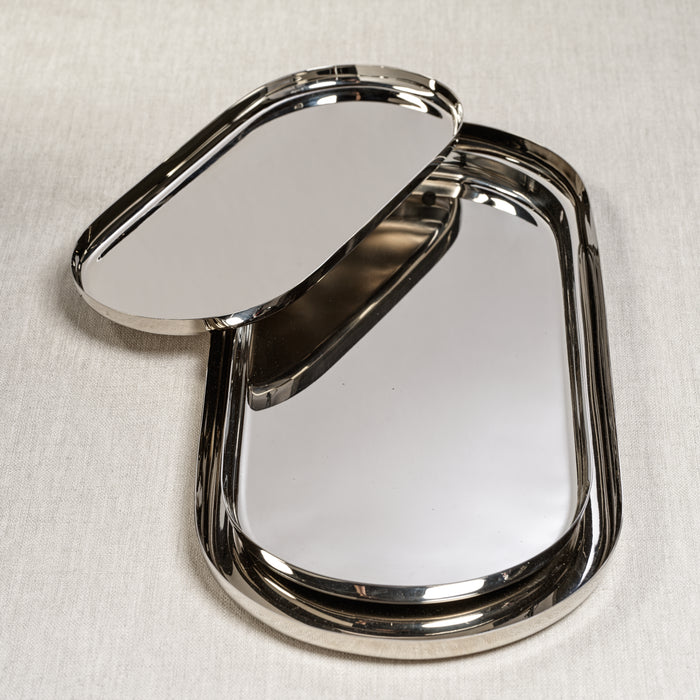 Zodax Perpignan Versatile Oblong Polished Steel Tray, Large, Nickel
