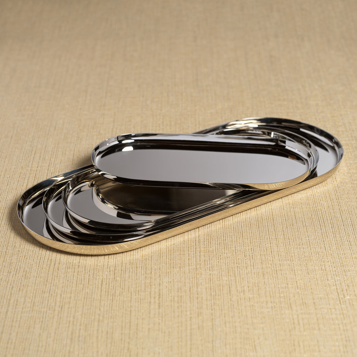 Zodax Perpignan Versatile Oblong Polished Steel Tray, Large, Nickel