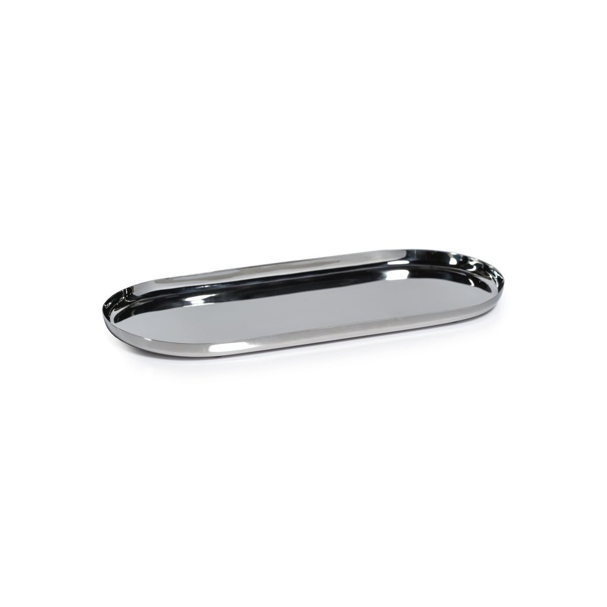 Zodax Perpignan Versatile Oblong Polished Steel Tray, Large, Nickel