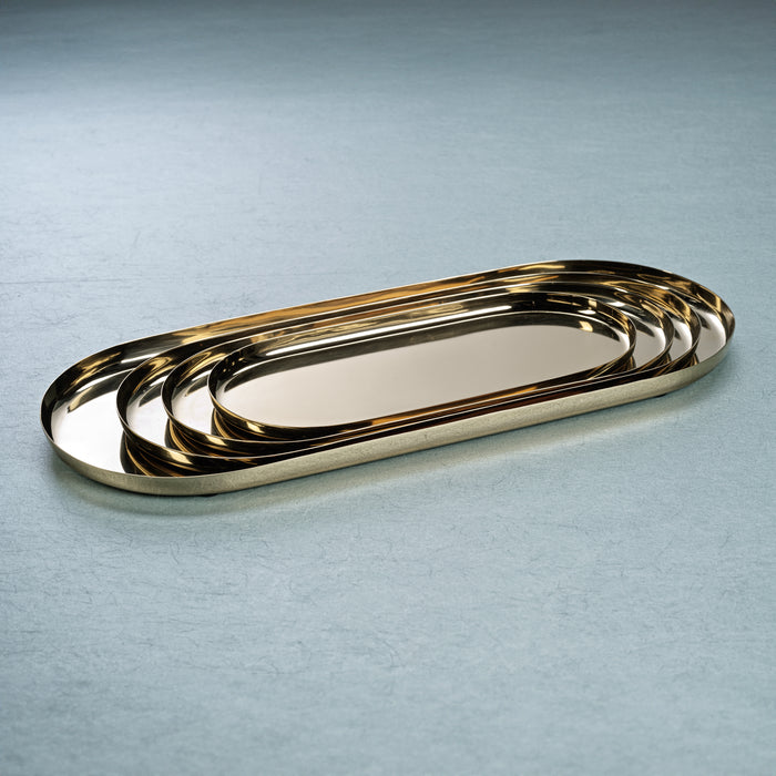 Zodax Perpignan Versatile Oblong Polished Steel Tray, X-Large, Gold