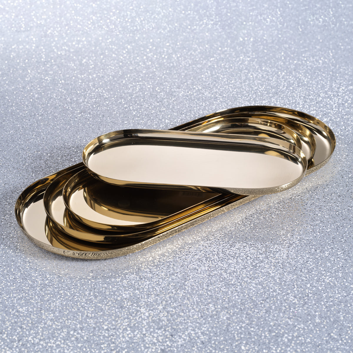 Zodax Perpignan Versatile Oblong Polished Steel Tray, X-Large, Gold