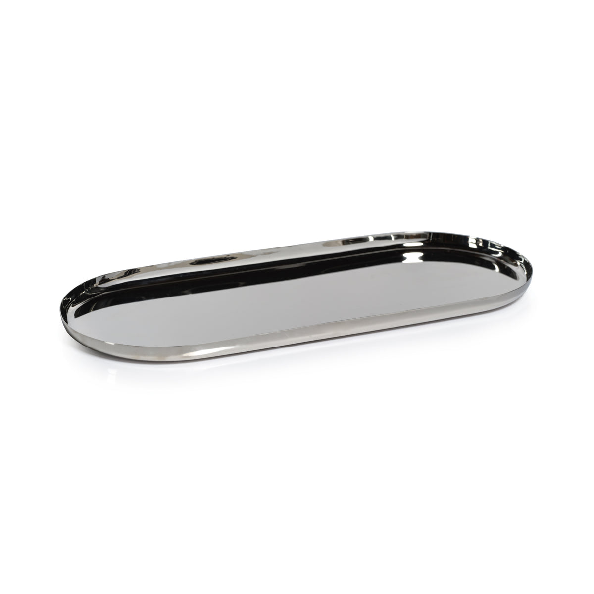 Zodax Perpignan Versatile Oblong Polished Steel Tray, X-Large, Nickel