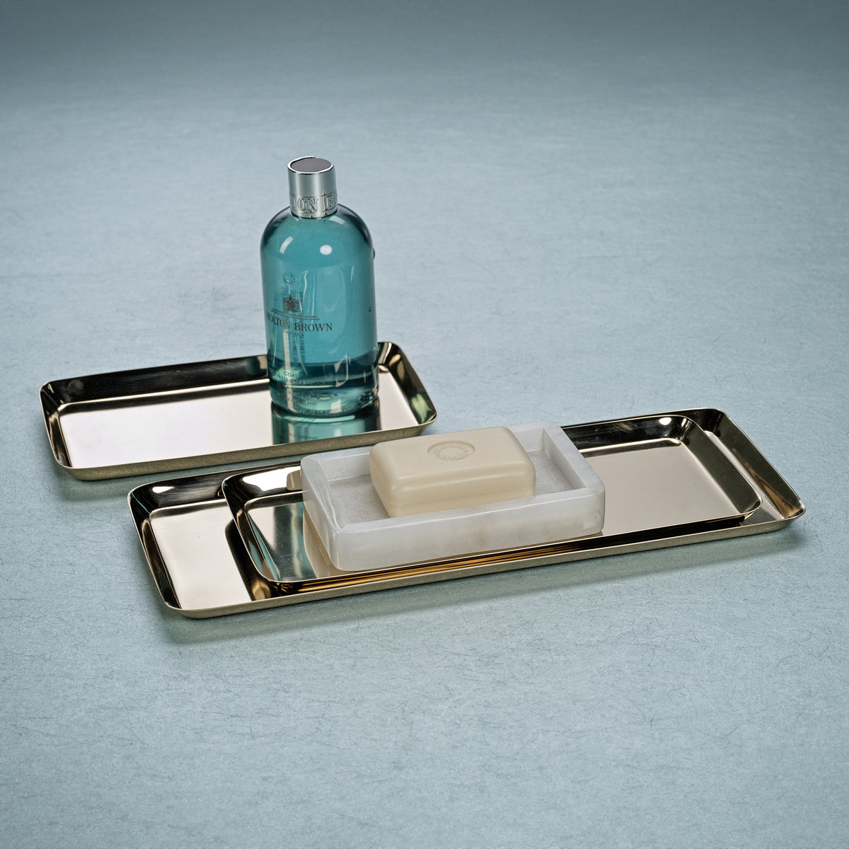 Zodax Perpignan Versatile Rectangular Polished Steel Tray, Medium, Gold
