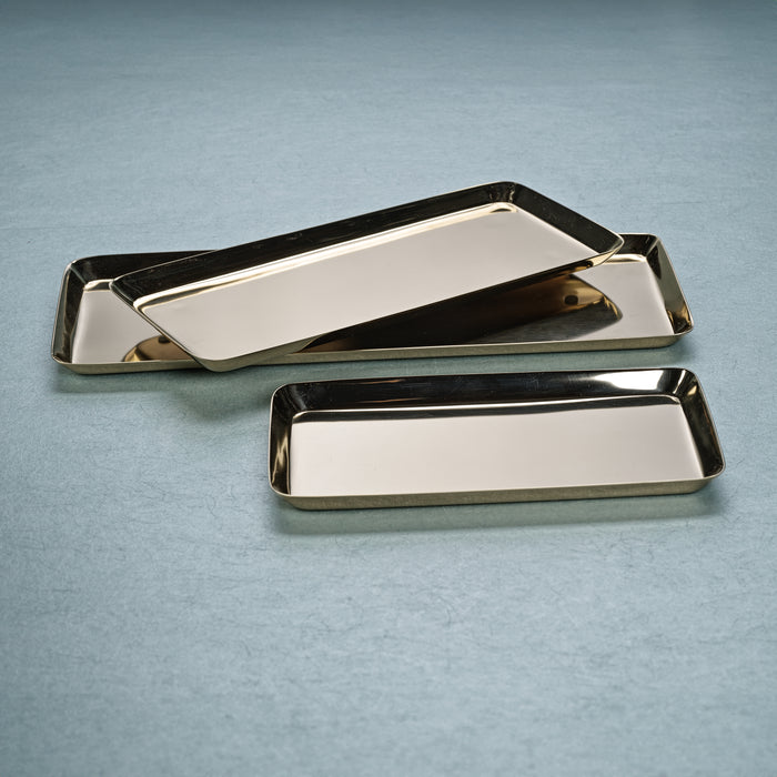 Zodax Perpignan Versatile Rectangular Polished Steel Tray, Large, Gold