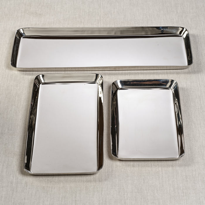 Zodax Perpignan Versatile Rectangular Polished Steel Tray, Large, Nickel