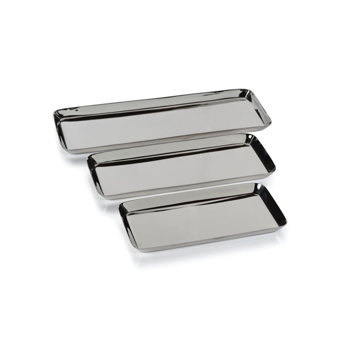 Zodax Perpignan Versatile Rectangular Polished Steel Tray, Large, Nickel
