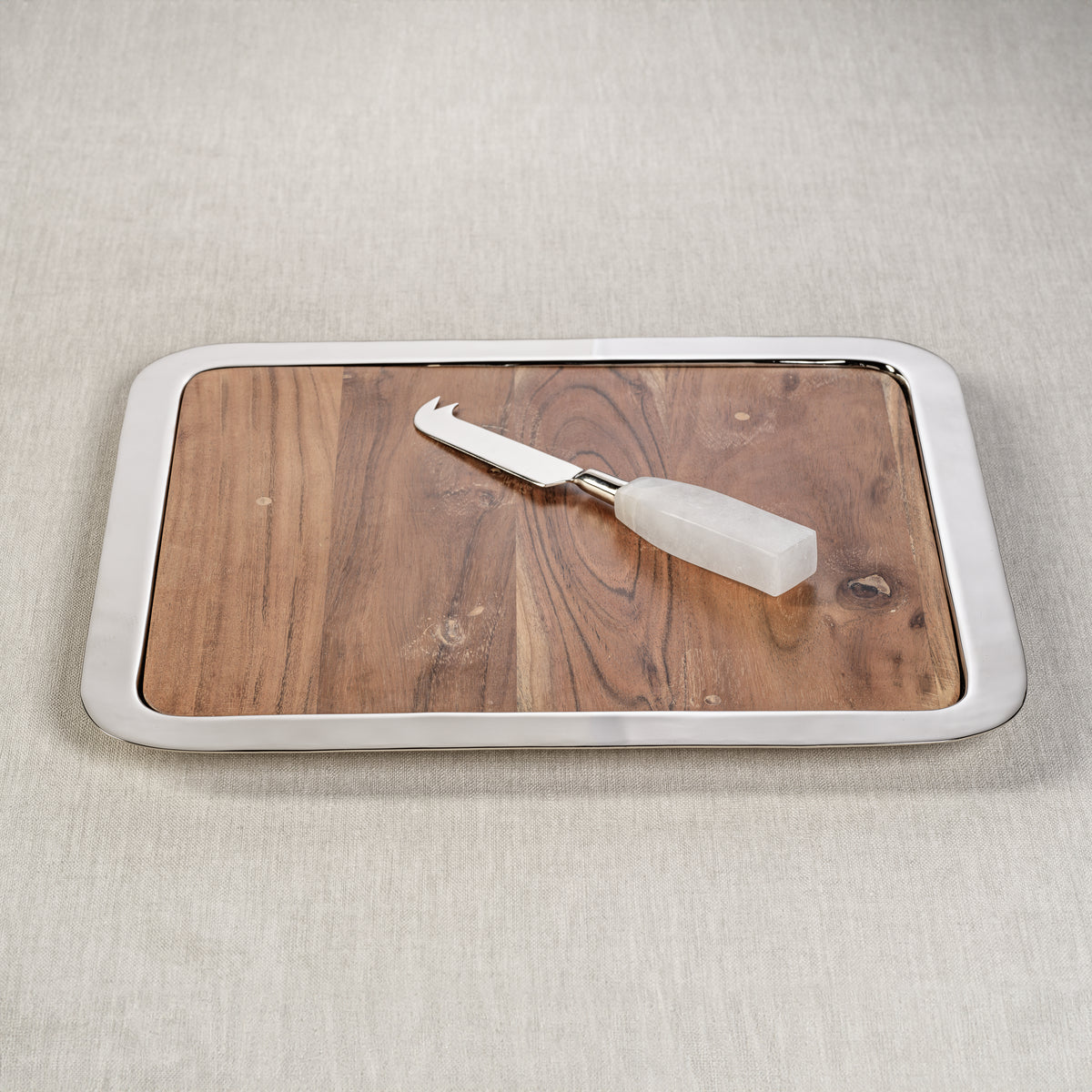Zodax Benouville Acacia Wood Prep & Serving Board with Steel Tray, Small