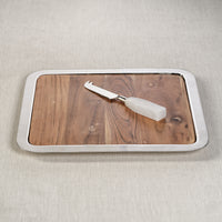 Zodax Benouville Acacia Wood Prep & Serving Board with Steel Tray, Small