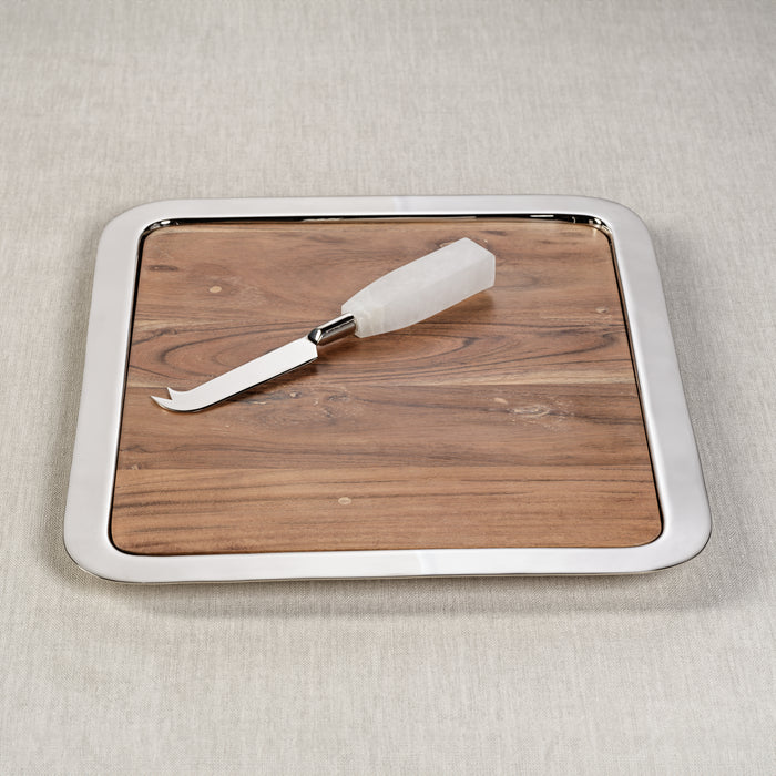 Zodax Benouville Acacia Wood Prep & Serving Board with Steel Tray, Small
