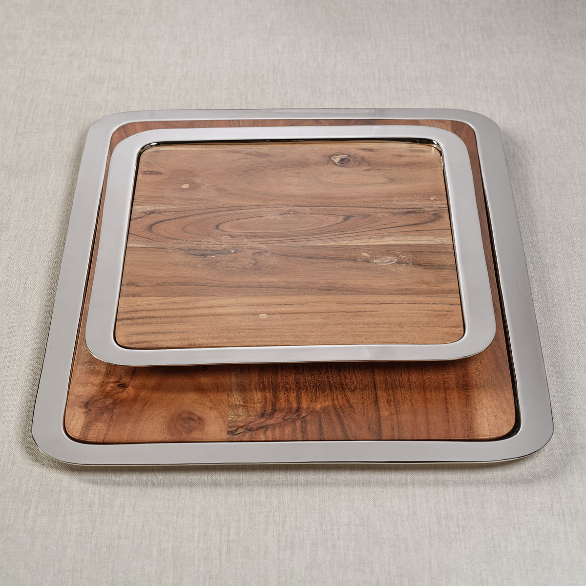 Zodax Benouville Acacia Wood Prep & Serving Board with Steel Tray, Small