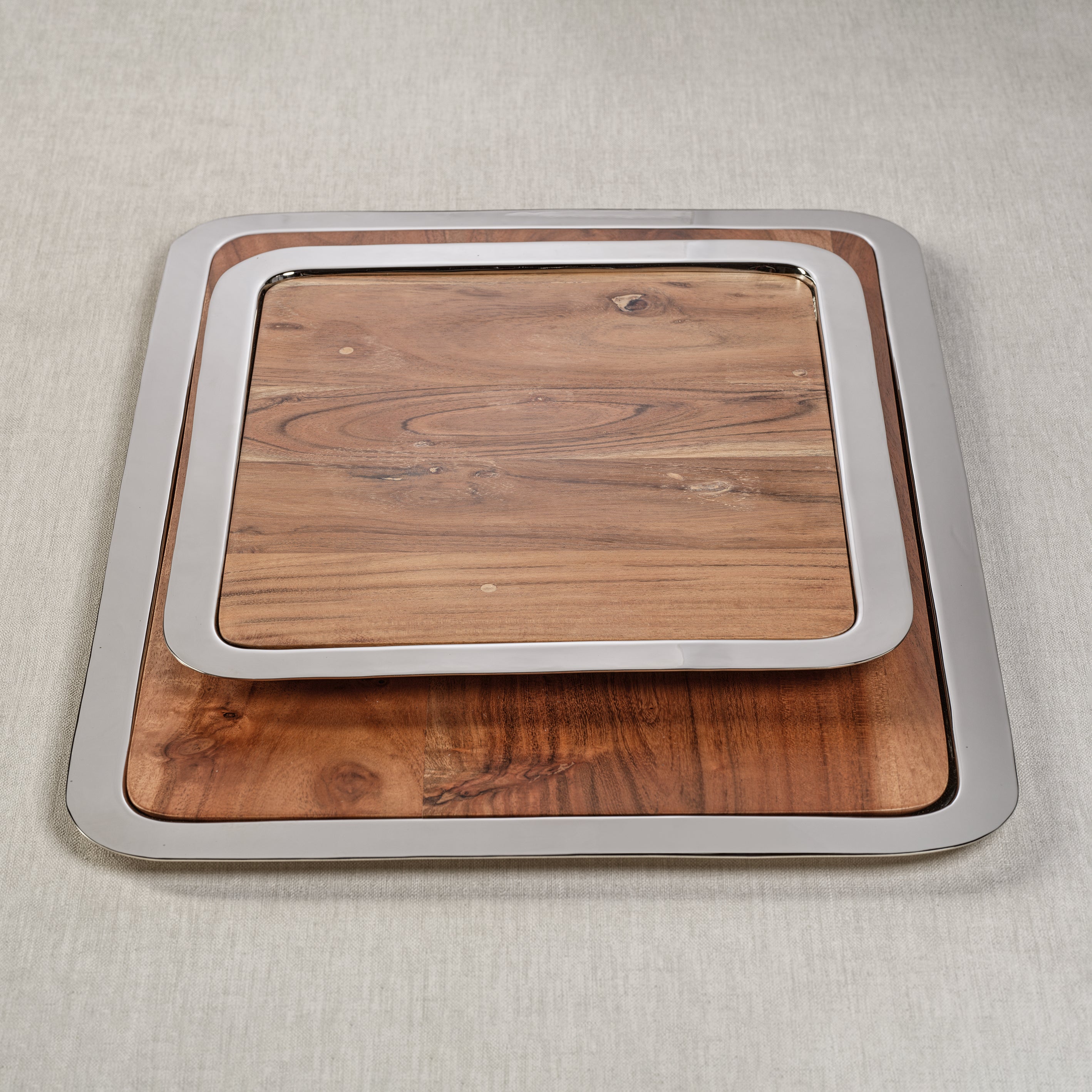 Zodax Benouville Acacia Wood Prep & Serving Board with Steel Tray, Lar ...