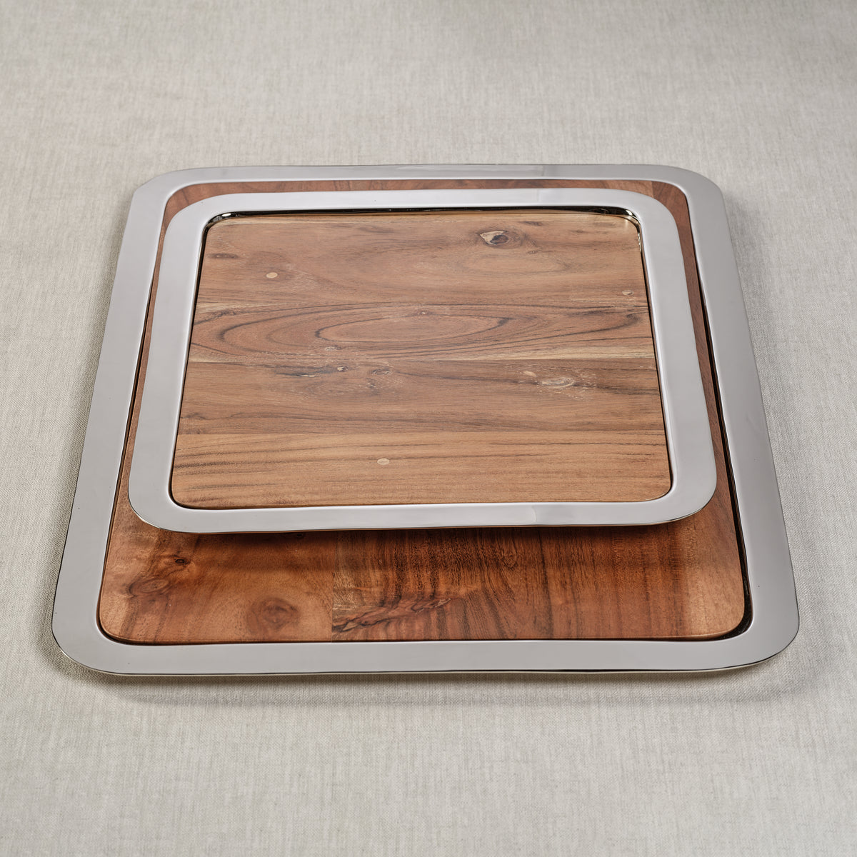 Zodax Benouville Acacia Wood Prep & Serving Board with Steel Tray, Large