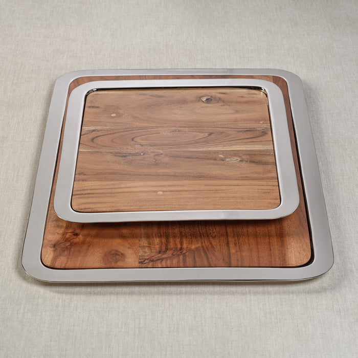 Zodax Benouville Acacia Wood Prep & Serving Board with Steel Tray, Large