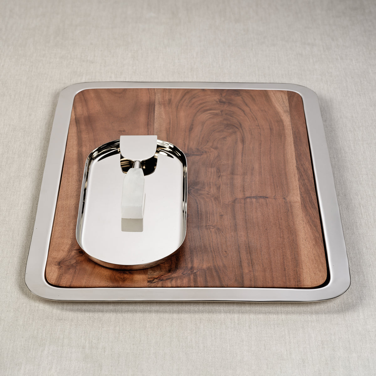 Zodax Benouville Acacia Wood Prep & Serving Board with Steel Tray, Large