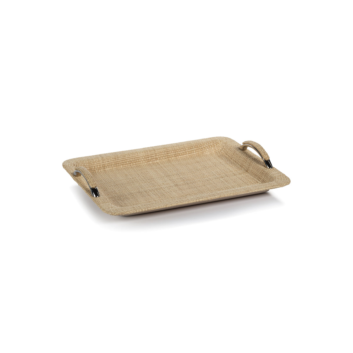 Zodax Annecy Raffia and Chambray Serving Tray, Small