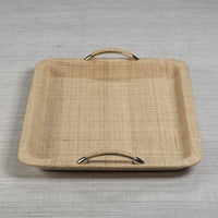 Zodax Annecy Raffia and Chambray Serving Tray, Large