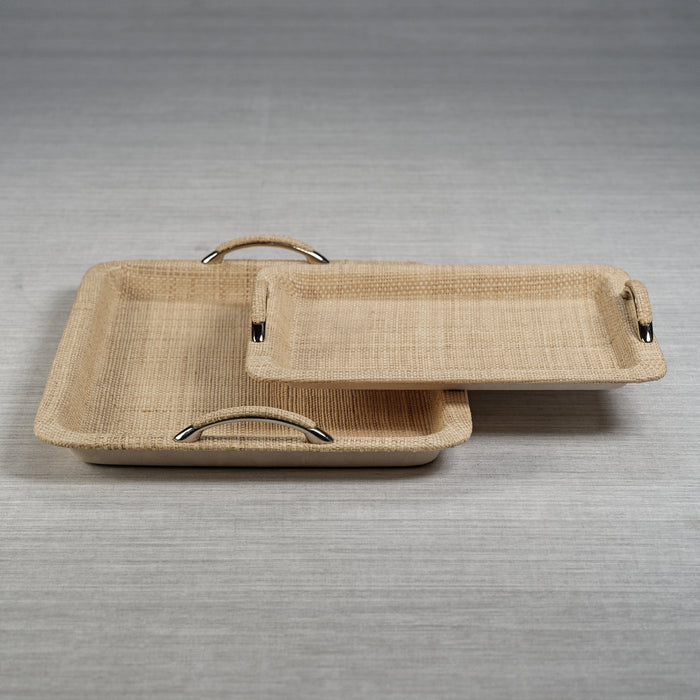 Zodax Annecy Raffia and Chambray Serving Tray, Large