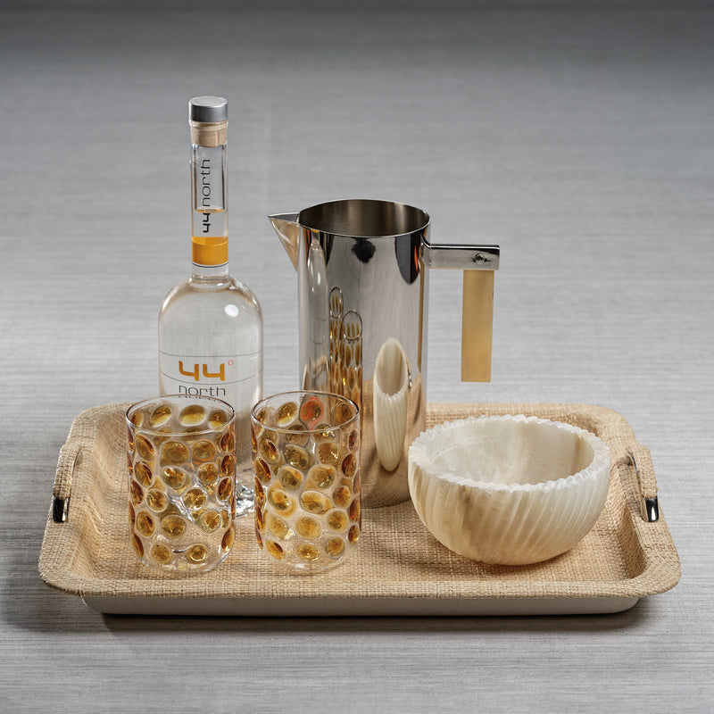 Zodax Annecy Raffia and Chambray Serving Tray, Large
