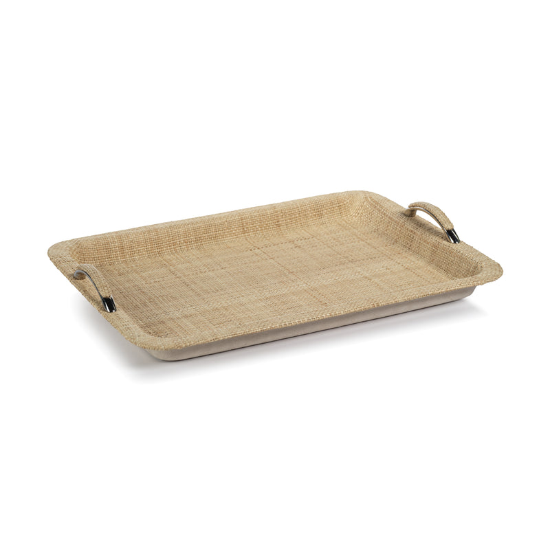 Zodax Annecy Raffia and Chambray Serving Tray, Large