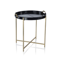 Zodax Harlow Leather with Brass Handles Round Tray on Stand, Blue