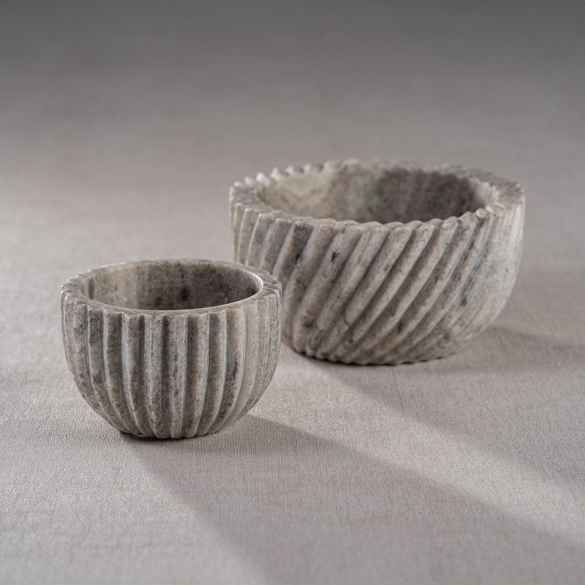 Zodax Mulhouse Ribbed Marble Bowls,  Beige, Set of 2