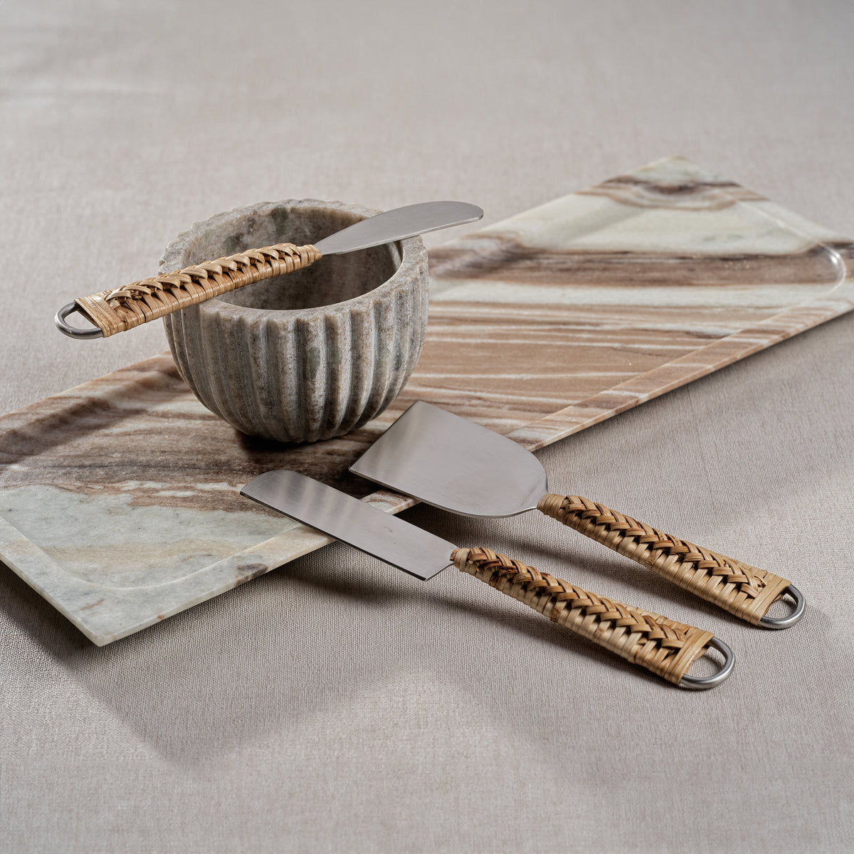 Zodax Mulhouse Ribbed Marble Bowls,  Beige, Set of 2