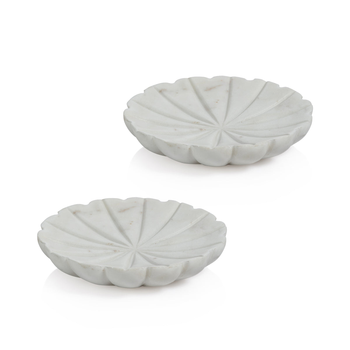 Zodax Kara 2-Piece Flower Marble Decorative Dish Set, White, White