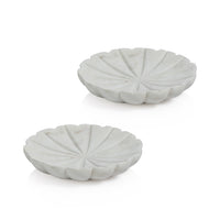 Zodax Kara 2-Piece Flower Marble Decorative Dish Set, White, White
