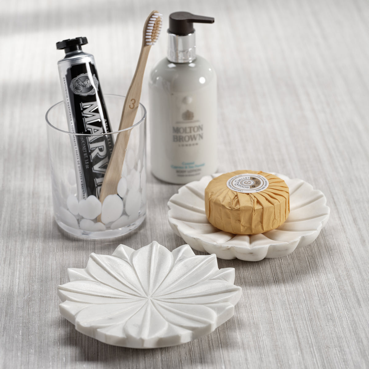 Zodax Kara 2-Piece Lotus Marble Decorative Dish Set, White