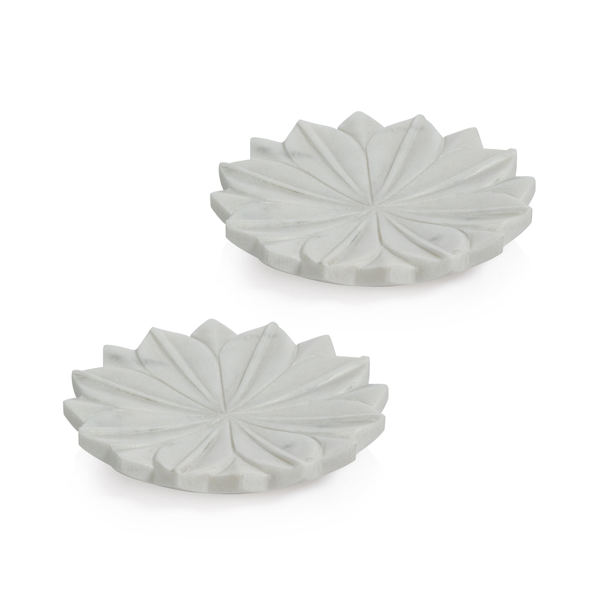Zodax Kara 2-Piece Lotus Marble Decorative Dish Set, White