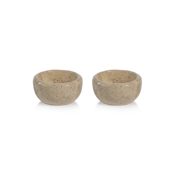 Zodax Sulu MultiServe Beige Travertine Bowls, 3", Set of 2