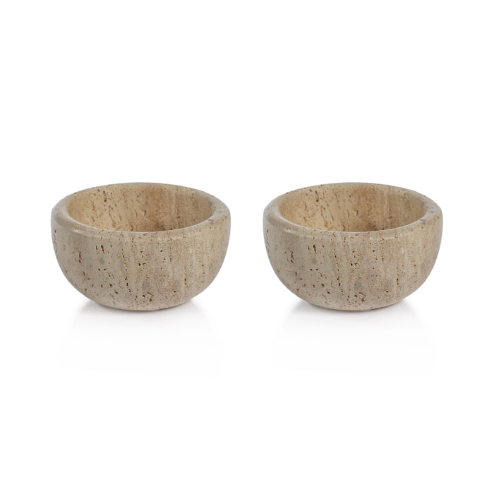 Zodax Sulu MultiServe Beige Travertine Bowls, 4", Set of 2