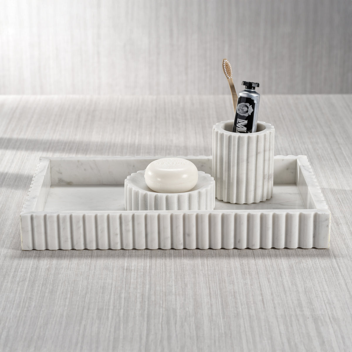 Zodax Calabria Scalloped Vanity Marble Tray, Large