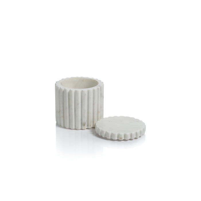 White ribbed container with lid on a white background