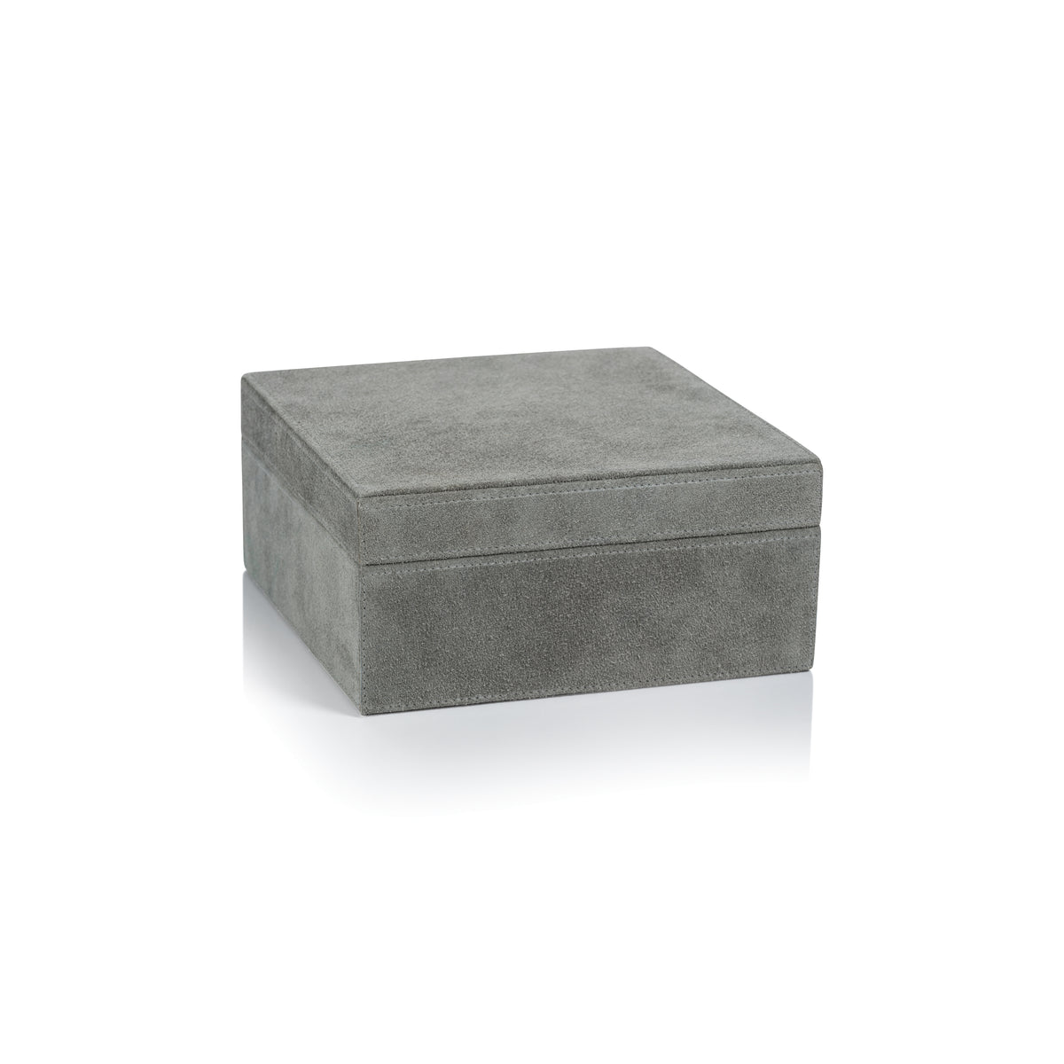 Zodax Carpi Suede Lux Decorative Box, 8" x 8" x 4", Shoreline Gray