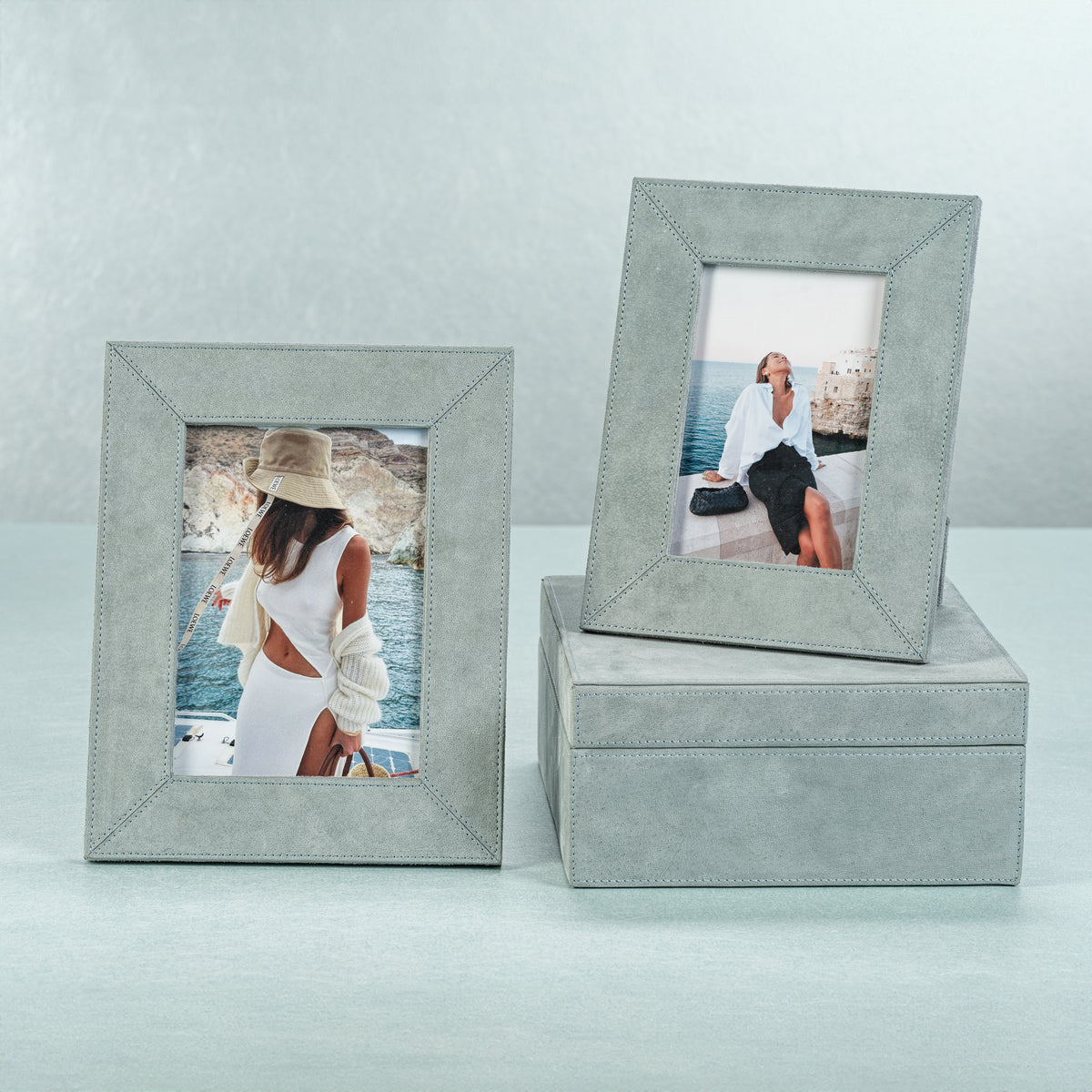 Zodax Carpi Suede Lux Photo Frame, 5" x 7", Cote D'Azur Blue
