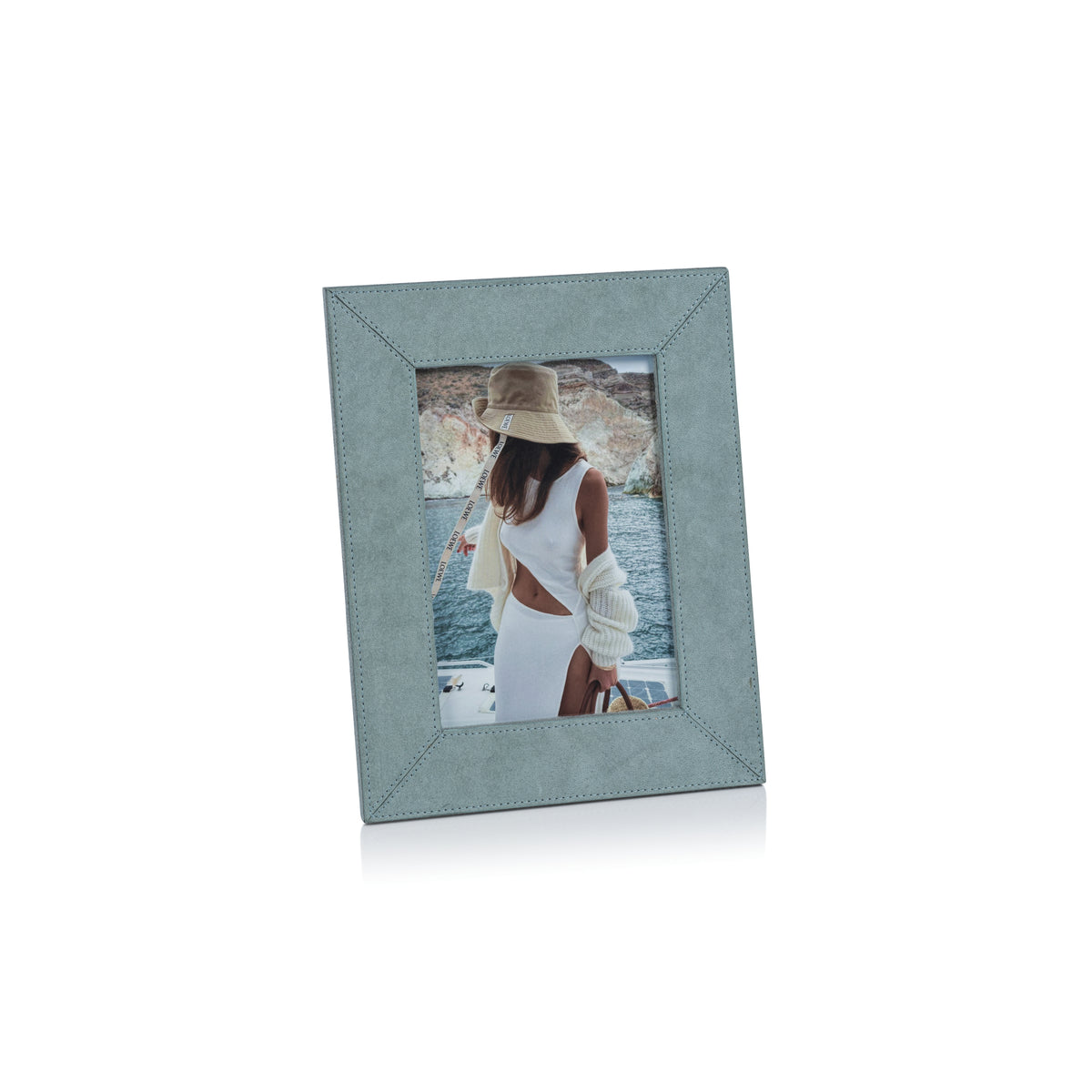 Zodax Carpi Suede Lux Photo Frame, 5" x 7", Cote D'Azur Blue