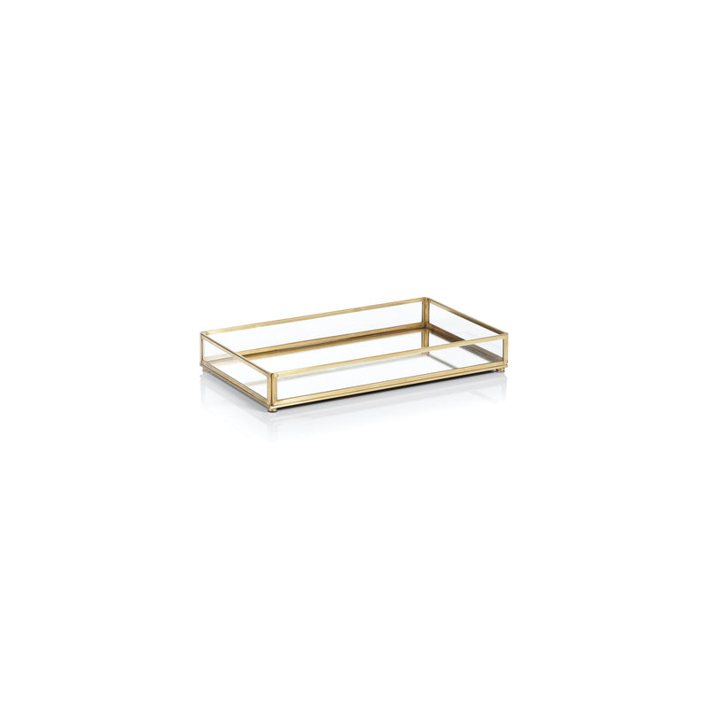 Zodax Cava Metal-Edged Mirrored Glass Vanity Tray, Small