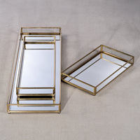 Zodax Cava Metal-Edged Mirrored Glass Vanity Tray, Medium