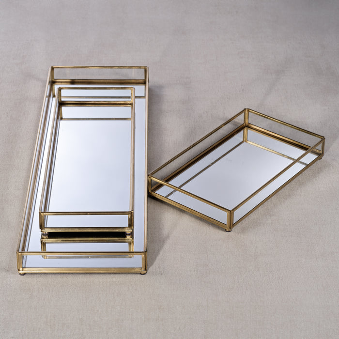 Zodax Cava Metal-Edged Mirrored Glass Vanity Tray, Medium