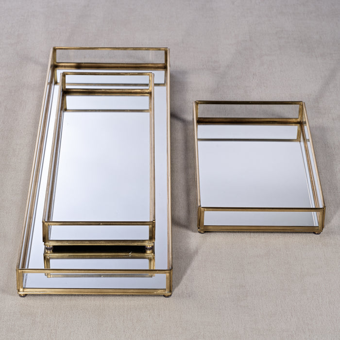 Zodax Cava Metal-Edged Mirrored Glass Vanity Tray, Medium