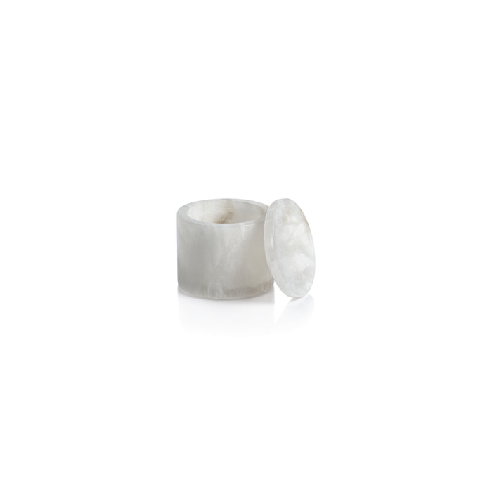 White marble container with lid on a white background