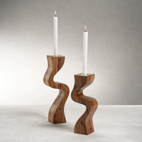 Zodax Fano Acacia Wood Taper Candle Holder w/ Metal Trim, Small