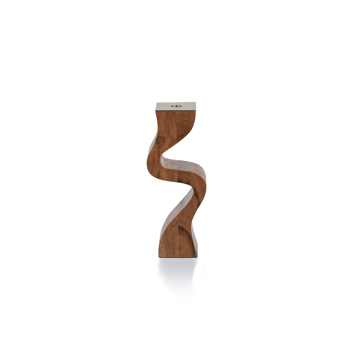 Zodax Fano Acacia Wood Taper Candle Holder w/ Metal Trim, Small
