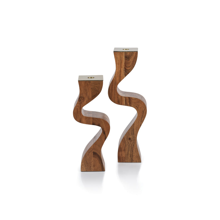 Zodax Fano Acacia Wood Taper Candle Holder w/ Metal Trim, Small