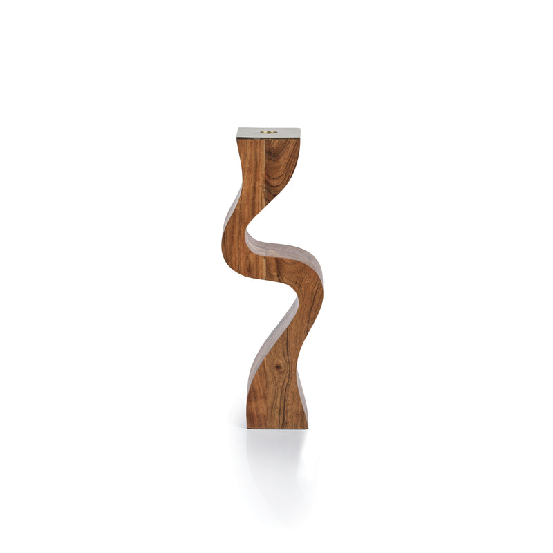 Zodax Fano Acacia Wood Taper Candle Holder w/ Metal Trim, Large