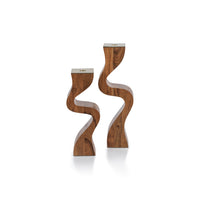 Zodax Fano Acacia Wood Taper Candle Holder w/ Metal Trim, Large