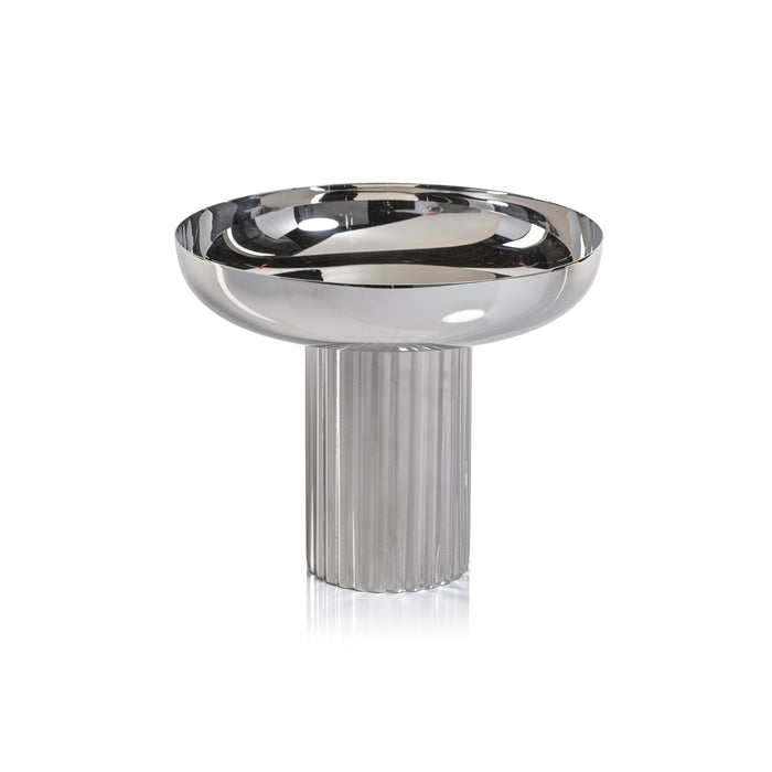 Zodax Stassi Polished Stainless Steel Footed Bowl, Nickel