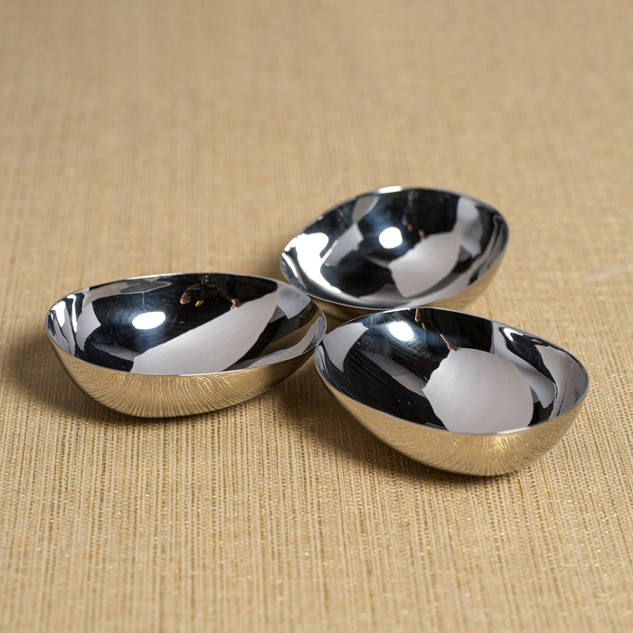 Zodax Stassi Polished Stainless Steel Triple Nut Bowl, Nickel